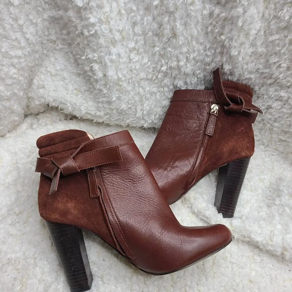 Reiss Burgundy Leather Side Zip Ankle Boots size 37‎